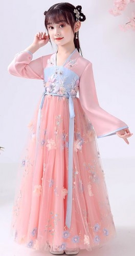女童長袖漢服 / 女童網紗襦裙 / 兒童唐裝公主裙
