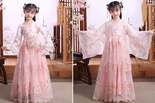 夏季女童漢服 / 兒童古裝襦裙 ( 繡花款 )