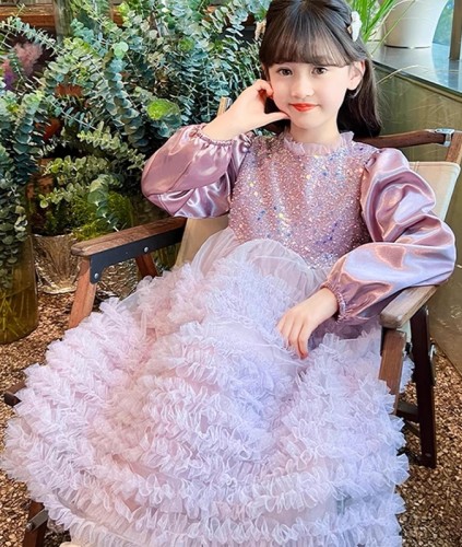 春秋女童長袖蓬蓬紗裙 / 女童亮片公主蛋糕裙