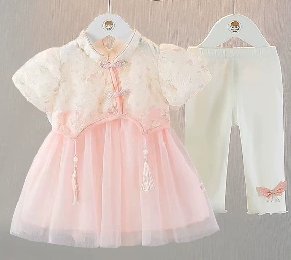 夏季嬰兒漢服 / 女童印花網紗裙
