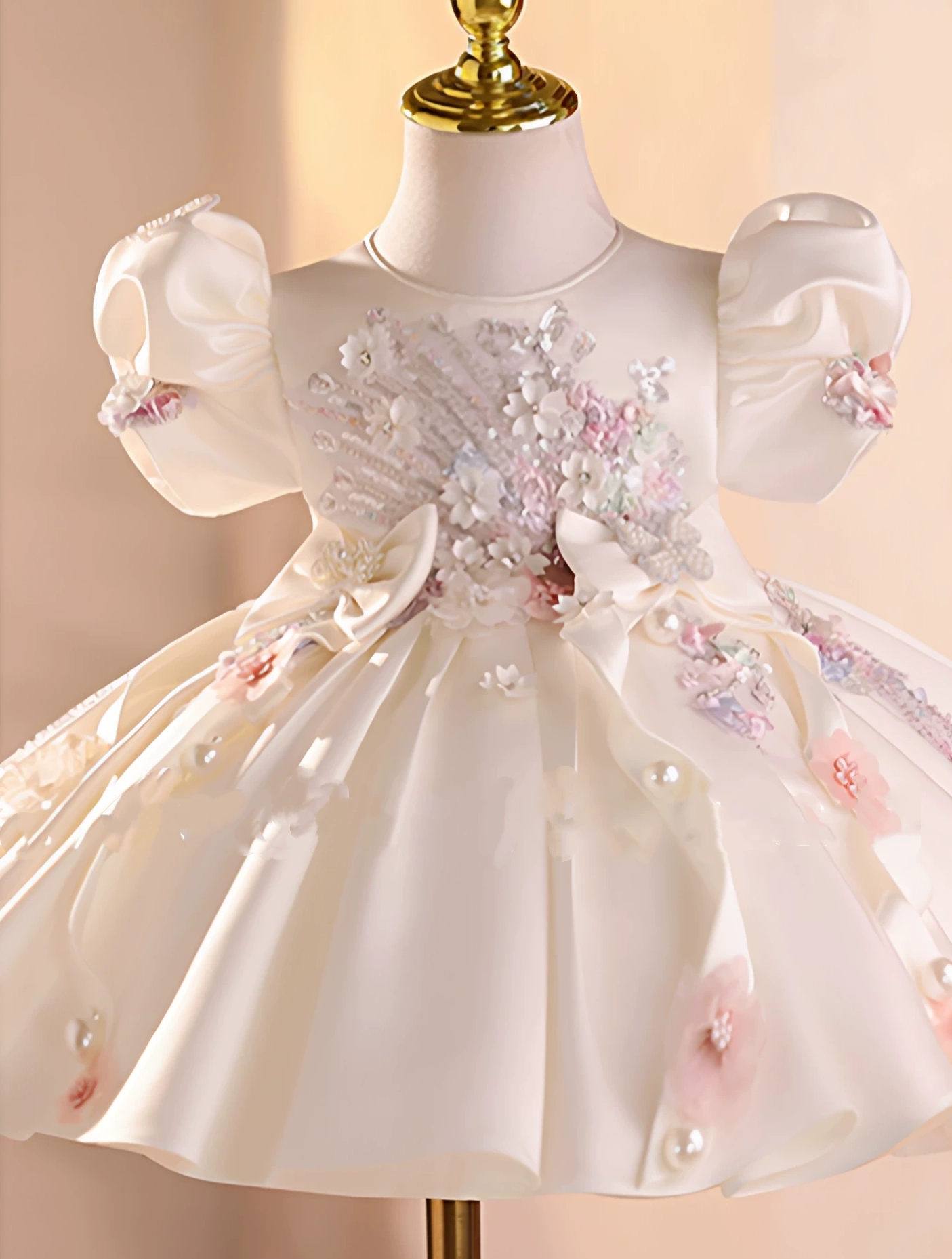 女童婚紗 / 花女裙 / 女童立體花泡泡袖公主裙 / 演出服 / 禮服裙