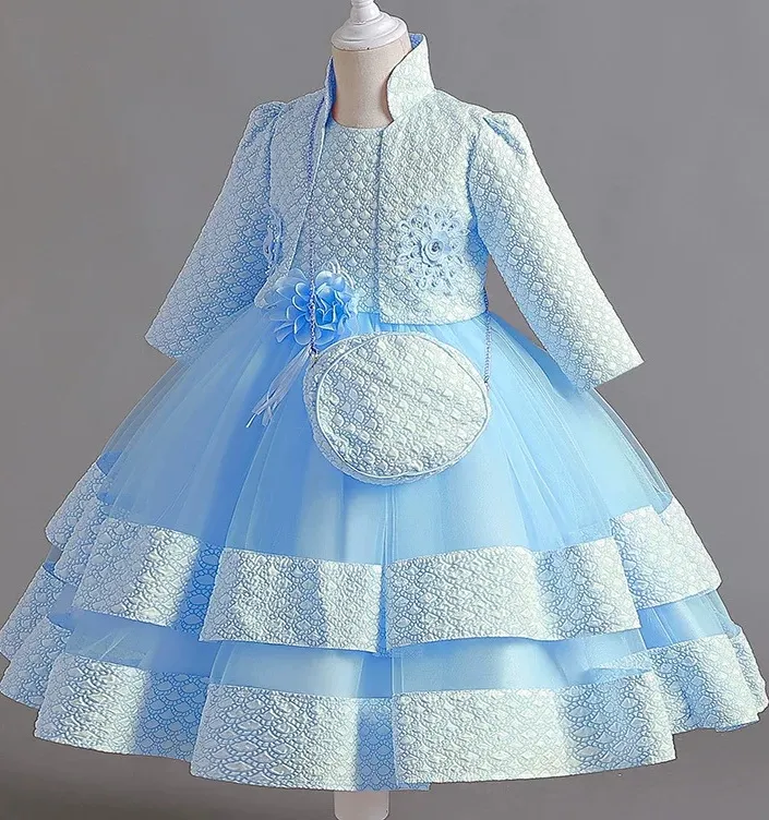 女童長袖提花蓬蓬紗裙 / 女童公主裙 / 宴會服 / 表演服