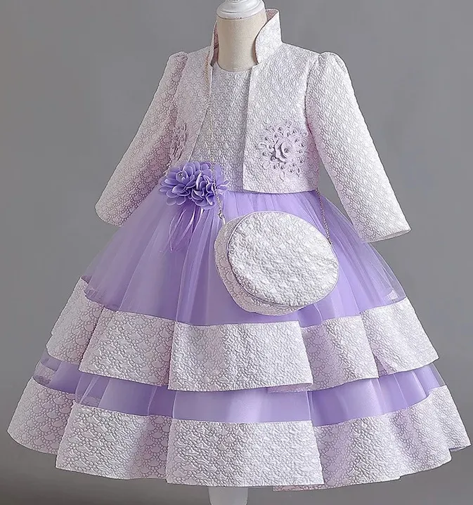 女童長袖提花蓬蓬紗裙 / 女童公主裙 / 宴會服 / 表演服