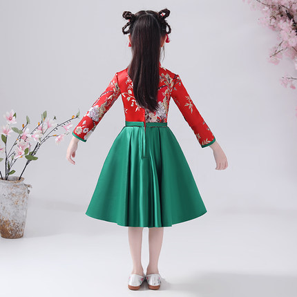 秋冬款女童長袖旗袍裙 / 兒童拜年服 / 演出服