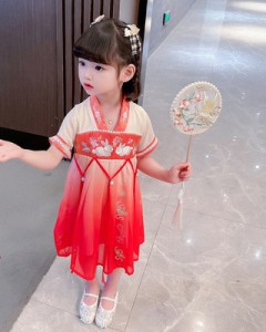 女童夏季唐裝 / 女童漢服 / 兒童中國風公主裙 (兔仔款)