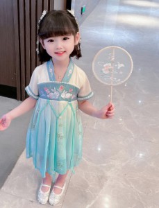 女童夏季唐裝  / 女童漢服 / 兒童中國風公主裙  (兔仔款)