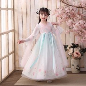 夏季女童薄款短袖古裝漢服 / 兒童短袖唐裝連身裙