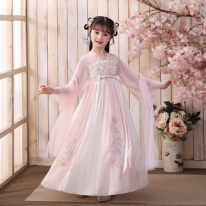 夏季女童薄款短袖古裝漢服 / 兒童短袖唐裝連身裙