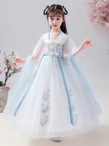 夏季女童薄款短袖古裝漢服 / 兒童短袖唐裝連身裙