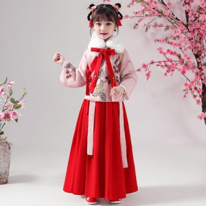 秋冬款兒童漢服 / 女童綉花古裝 / 女童唐裝 / 拜年服