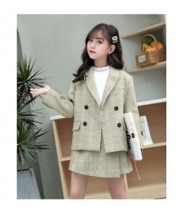 春秋女童格子西裝兩件套 / 女童學院風套裝  ( 三件套 )