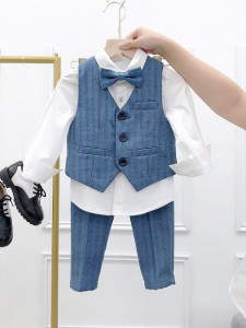 春秋兒童格子西服套裝 / 花仔服 / 男童禮服 / 演出服  (三件套)