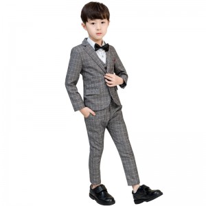 春秋款男童英倫格子西裝 / 花童服 / 演出服 ( 五件套 )