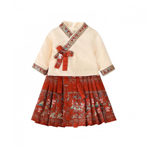 冬季中式漢服套裝 / 女童拜年服 / 女童中國風禮服