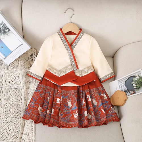 冬季中式漢服套裝 / 女童拜年服 / 女童中國風禮服