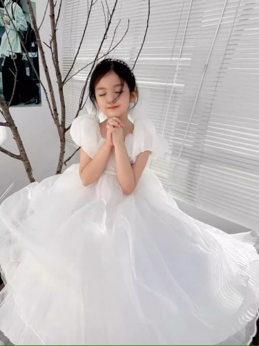 女童長款短袖婚紗 / 花女裙 / 女童公主裙 / 女童禮服裙 / 表演服