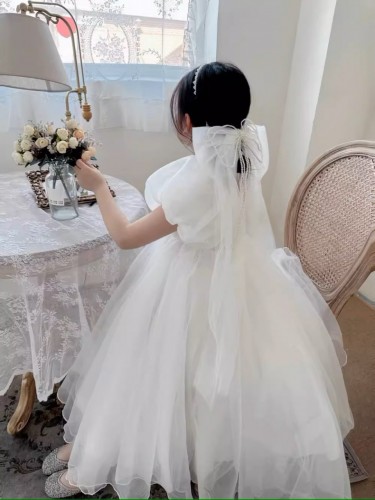 女童長款短袖婚紗 / 花女裙 / 女童公主裙 / 女童禮服裙 / 表演服