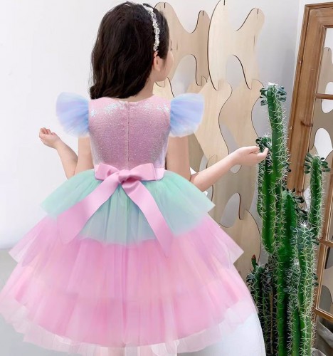 夏裝女童公主裙 / 女童彩虹連身紗裙 / 表演服