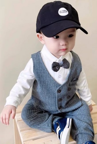 嬰兒長袖英倫西裝套裝 / 滿月服 （四件套）