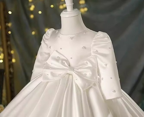 秋冬女童长袖婚纱裙 / 花女裙 / 女童蝴蝶结蓬蓬公主裙 / 表演服