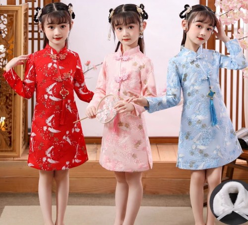 秋冬女童刺繡旗袍 / 女童漢服 / 女童唐裝