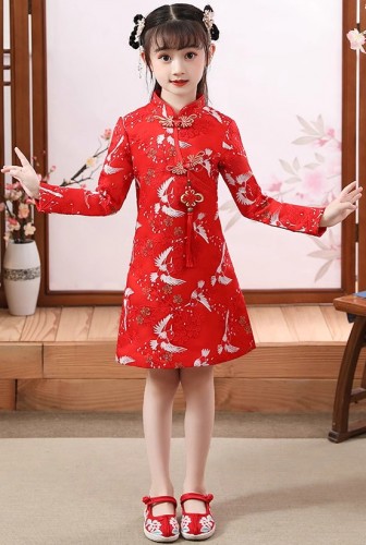 秋冬女童刺繡旗袍 / 女童漢服 / 女童唐裝