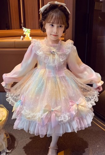 秋装女童彩虹网纱公主裙 / 儿童蓬蓬裙