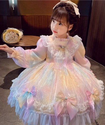 秋裝女童彩虹網紗公主裙 / 兒童蓬蓬裙