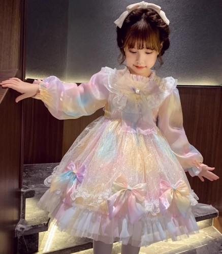 秋裝女童彩虹網紗公主裙 / 兒童蓬蓬裙