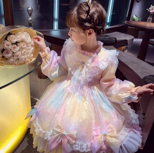 秋裝女童彩虹網紗公主裙 / 兒童蓬蓬裙