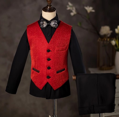 兒童紅色西裝 / 花仔服 / 主持人服 / 演出服  (六件套)