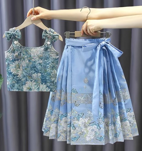 夏季薄款女童馬面裙 / 女童中式兩件套 / 演出服