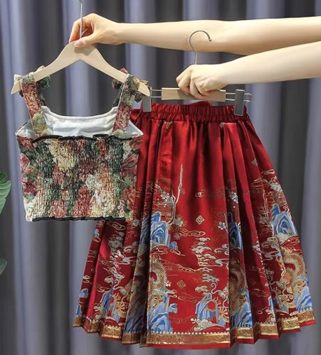 夏季薄款女童馬面裙 / 女童中式兩件套 / 演出服