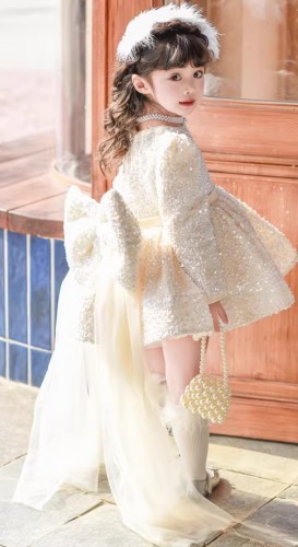 秋冬女童亮片蝴蝶結公主裙 / 花女裙 / 禮服裙 / 表演服